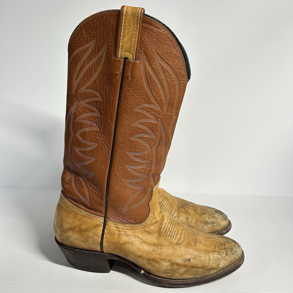 Bona Allen Cowboy Boots Tan Brown Mens 10.5D Vintage Western Leather Cowhide
